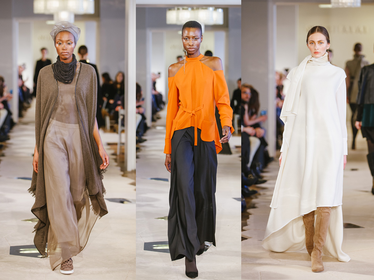 nobieh talaei runway aw 16 17 brown look orange top white dress