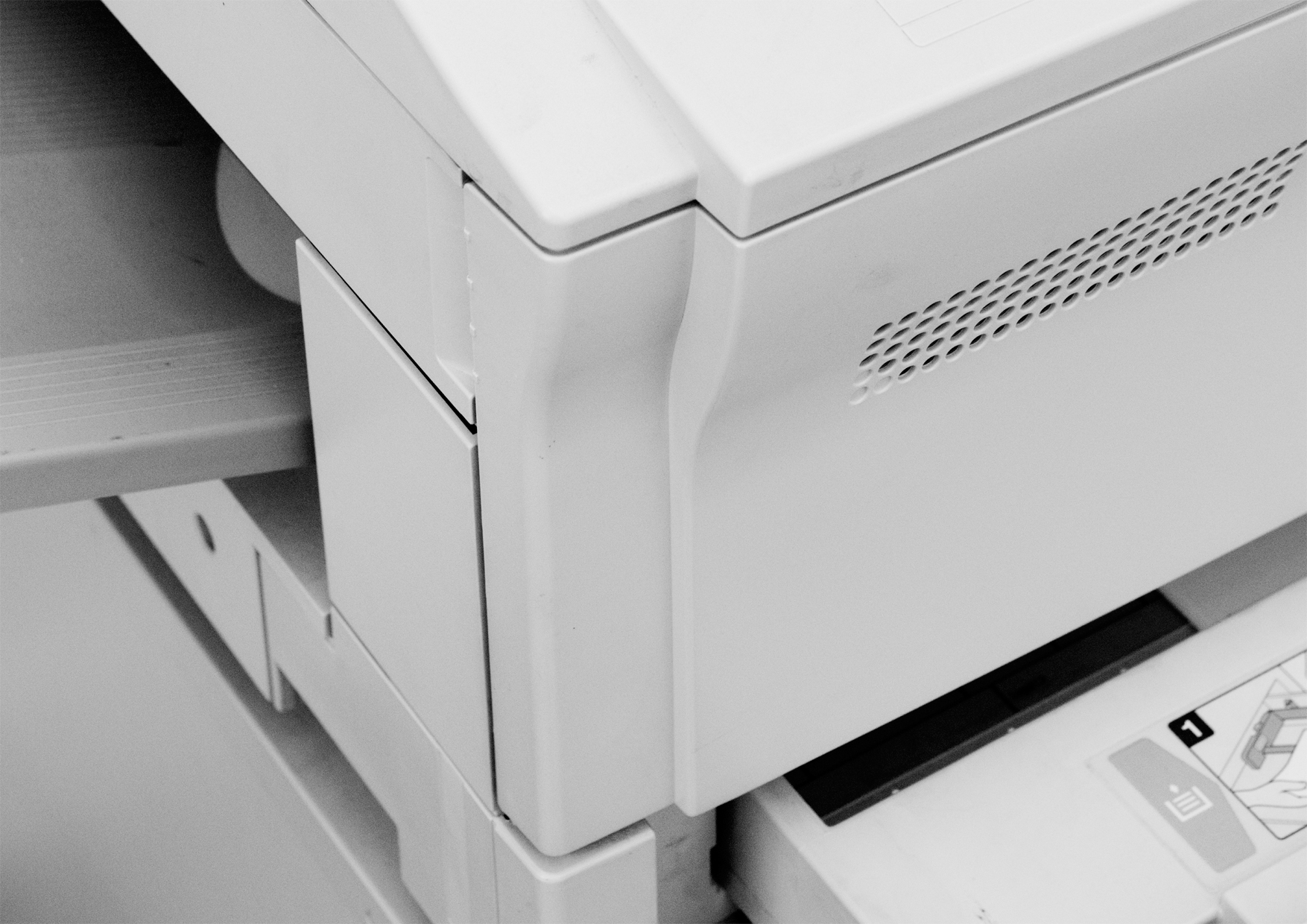 Editorial printer black white close up