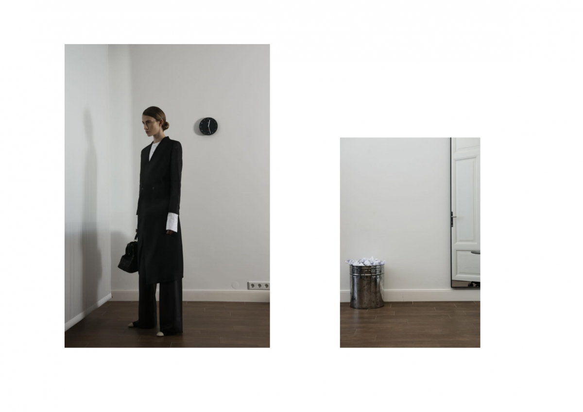 77 days of work woman in black suit handbag office editorial