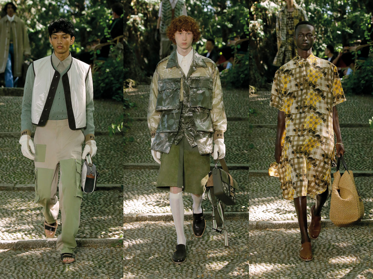 Milan fashion week ss2020 roundup men fendi green beige yellow jacket dress pants