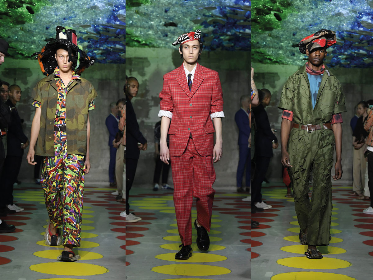 Milan fashion week ss2020 roundup men marni pattern set red suit green suit
