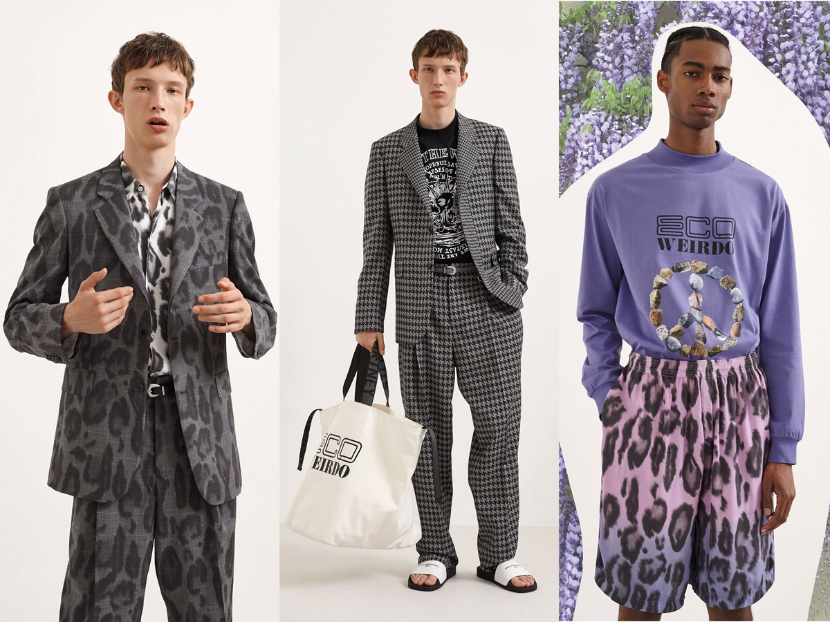 Milan fashion week ss2020 roundup men stella McCartney patterned grey suit purple sweatshirt patterned pants