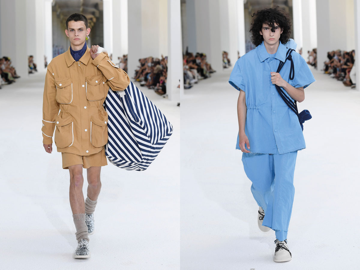 Milan fashion week ss2020 roundup men sunnei beige suit blue set