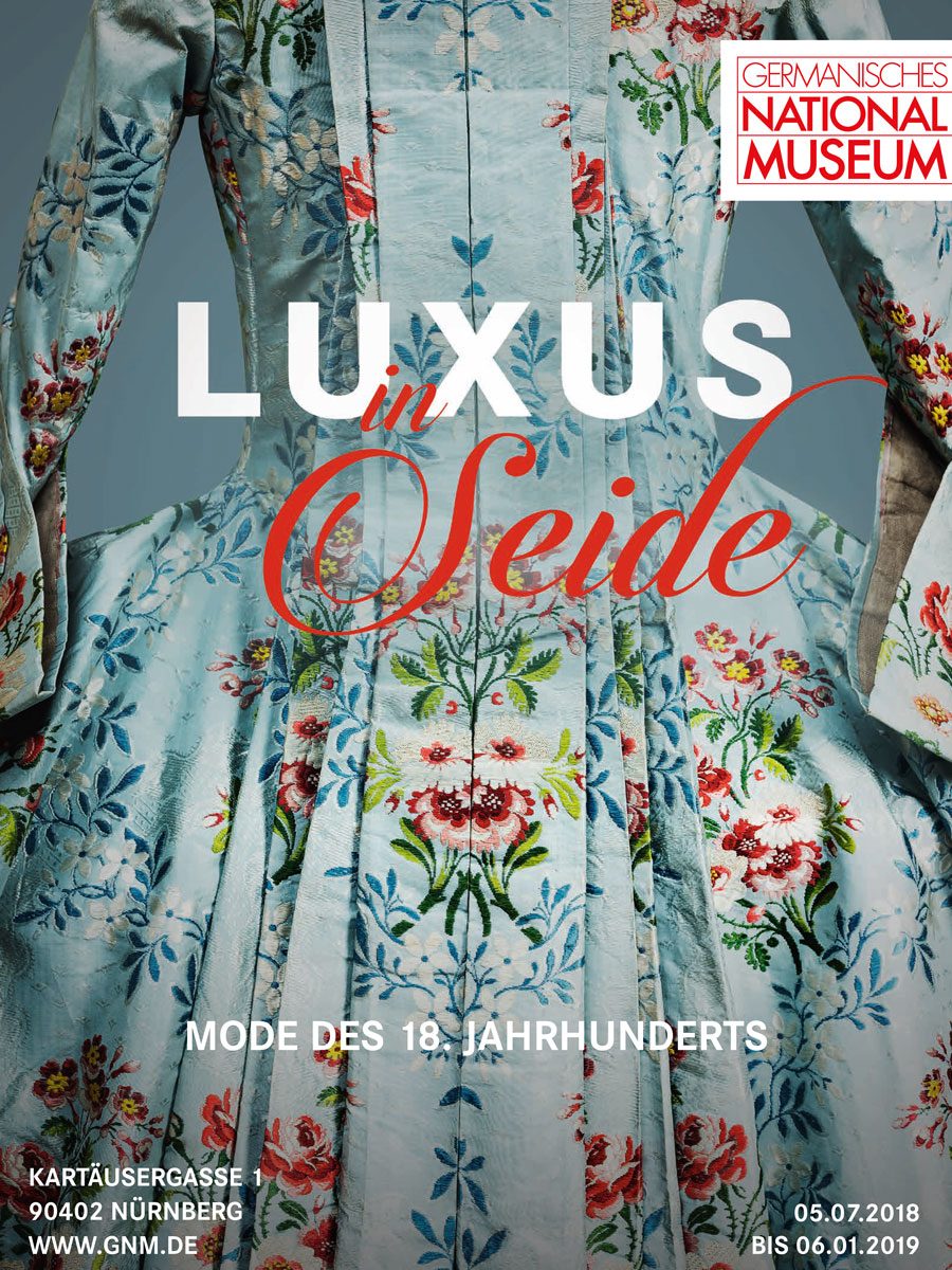 Plakat Luxus in Seide Blau Adelheid Rasche Mode 18.Jahrhundert