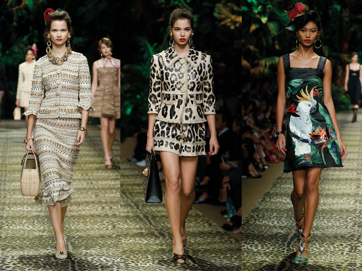 Milan Fashion Week Dolce & Gabbana SS 20 beige leopard green dress set