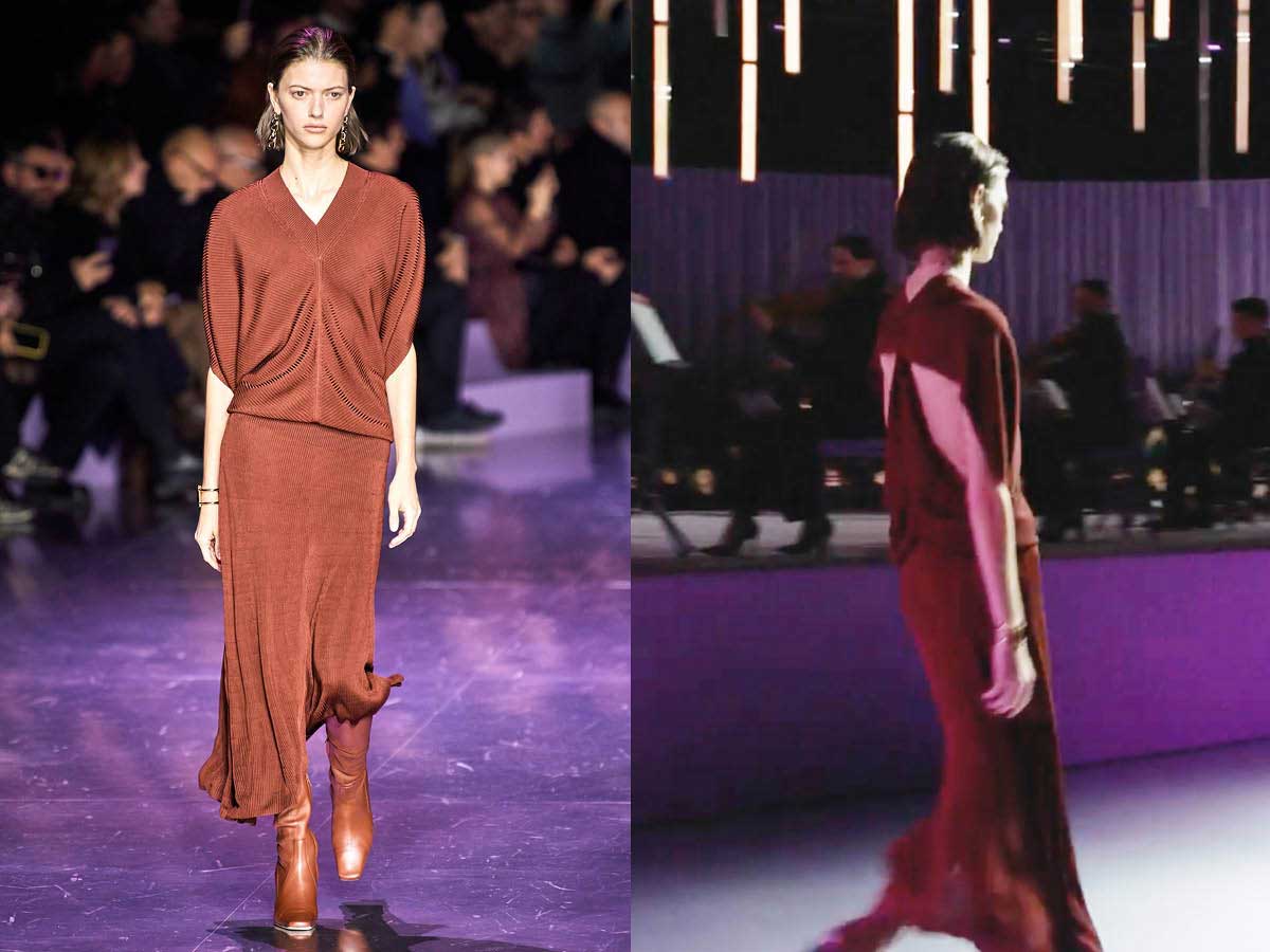 Milan women fashion week fall winer purple show Hugo Boss orange red dress