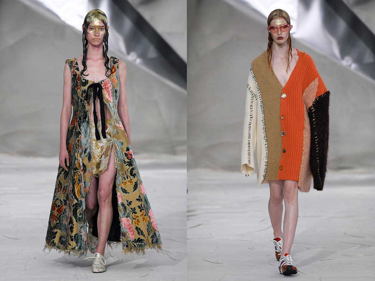 Milan fw 2020 patterned dress patchwork cardigan oversized