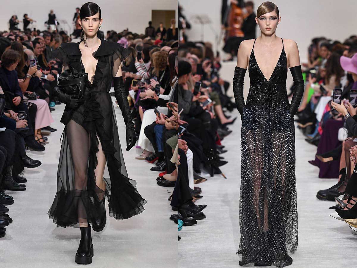 Valentino black models runway