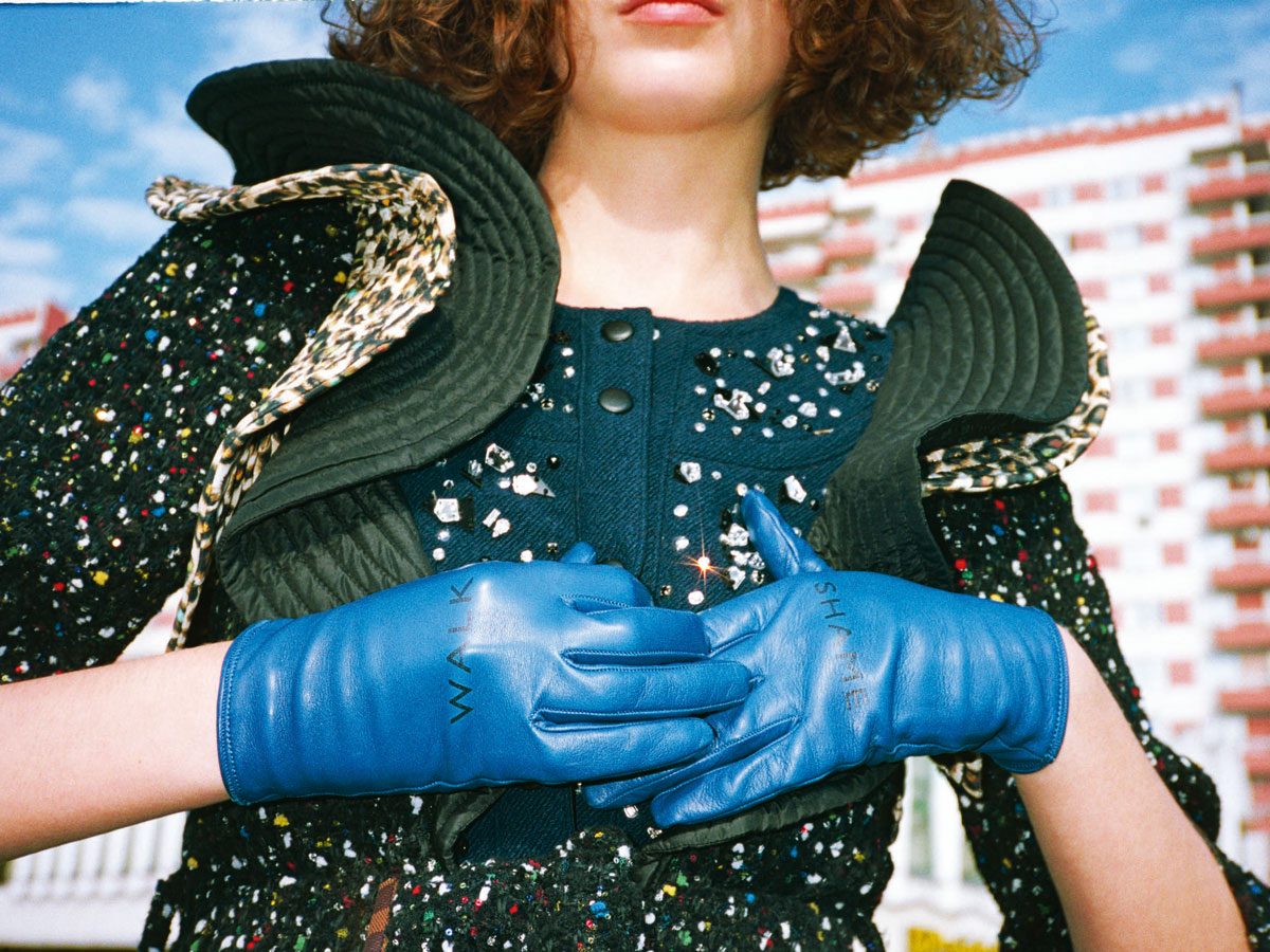 gloves blue woman model russia