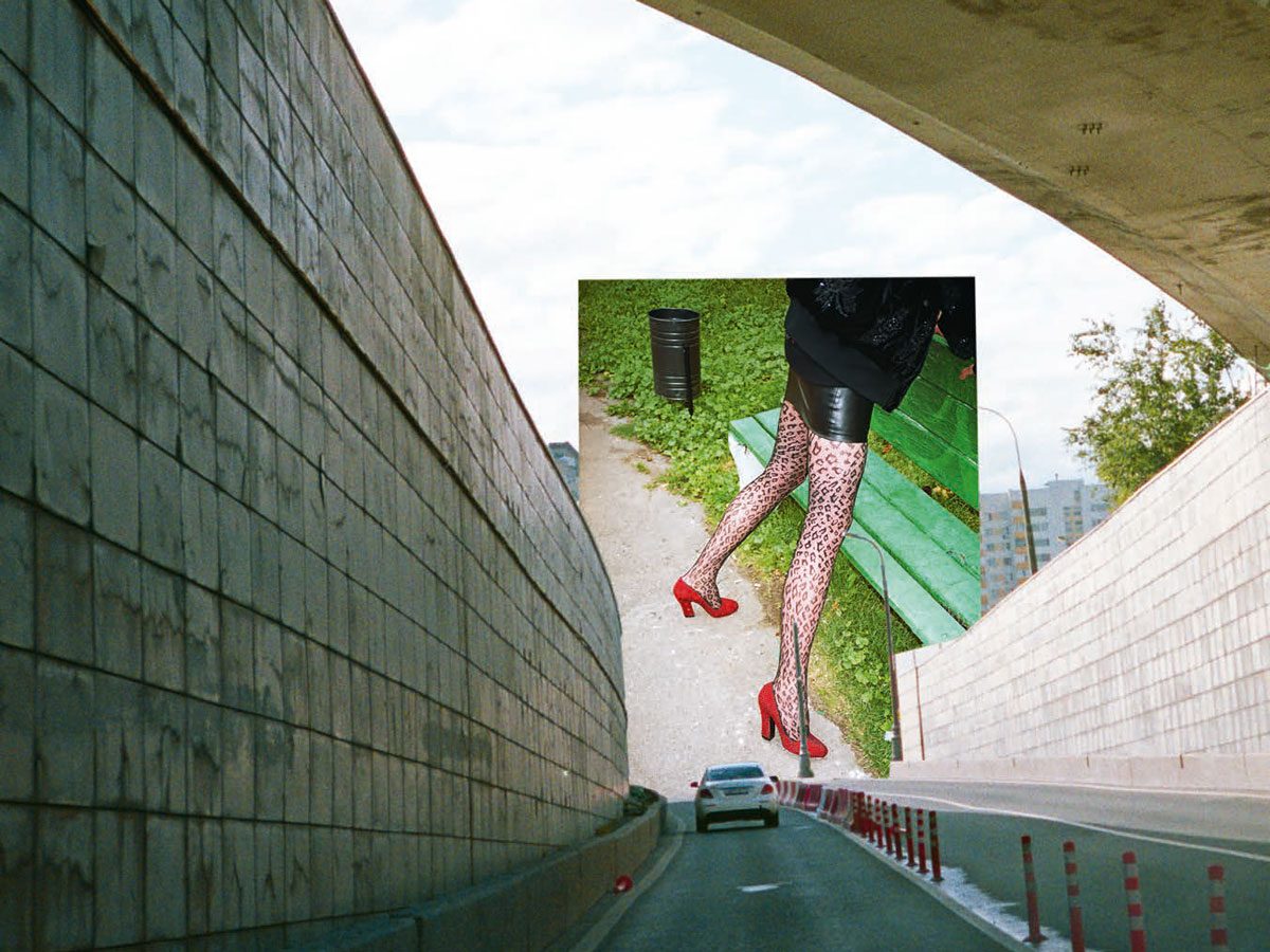 art director tunnel legs red pumps