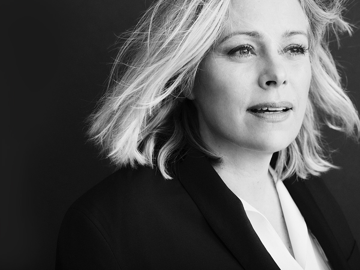 Kerstin Schneider Harpers Bazaar Germany Black White Blonde Suit Blouse