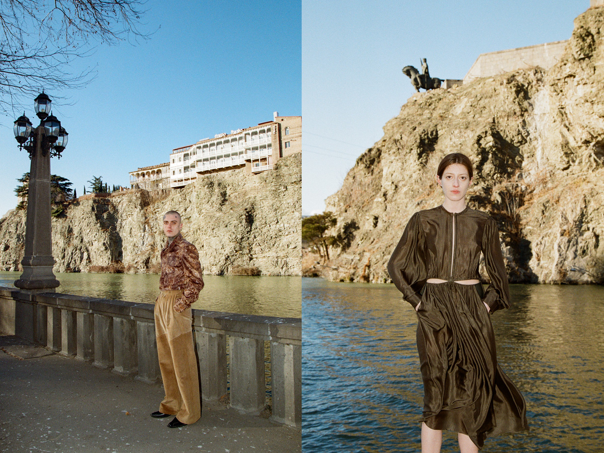 Situationist georgia two models editorial cliff dress pants
