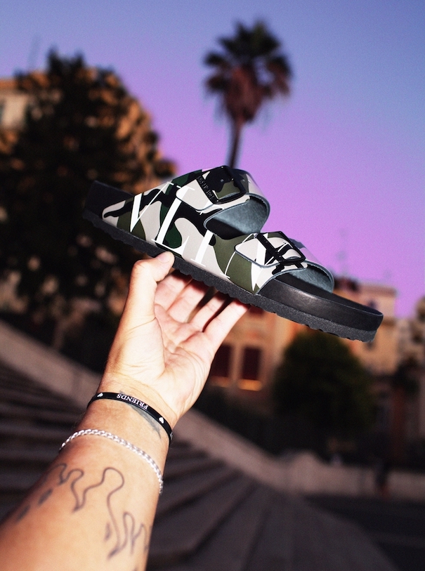 Valentino Birkenstock Camouflage palm tree hand purple sky