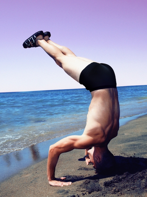 birkenstock valentino green camouflage beach man headstand
