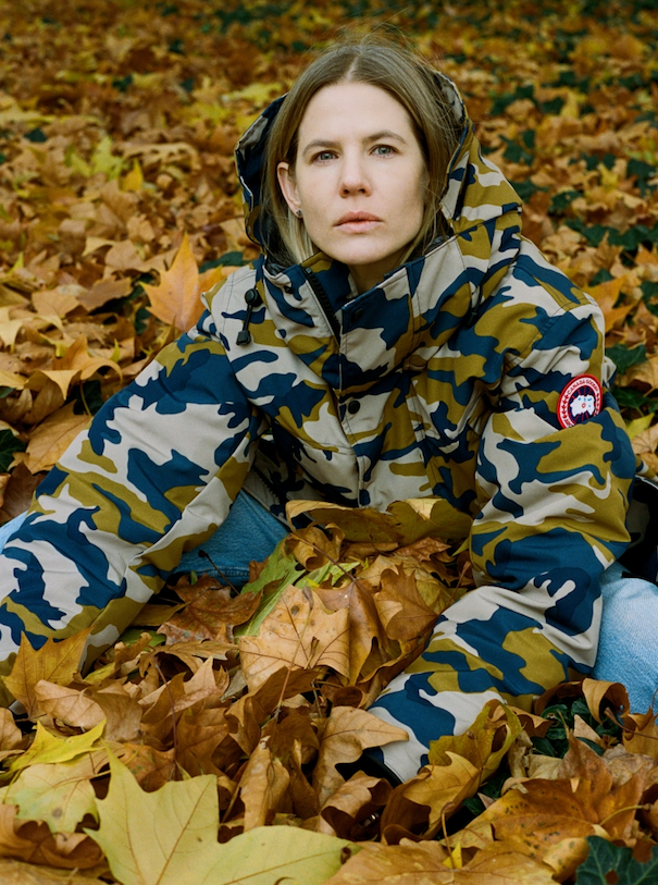 Canada Goose Editorial Camouflage Brown leaves blue yellow grey
