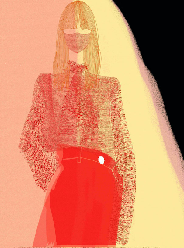 Hiroshi Tanabe_Image4 Hiroshi Tanabe Art Work Woman Red Skirt long Hair Yellow Background