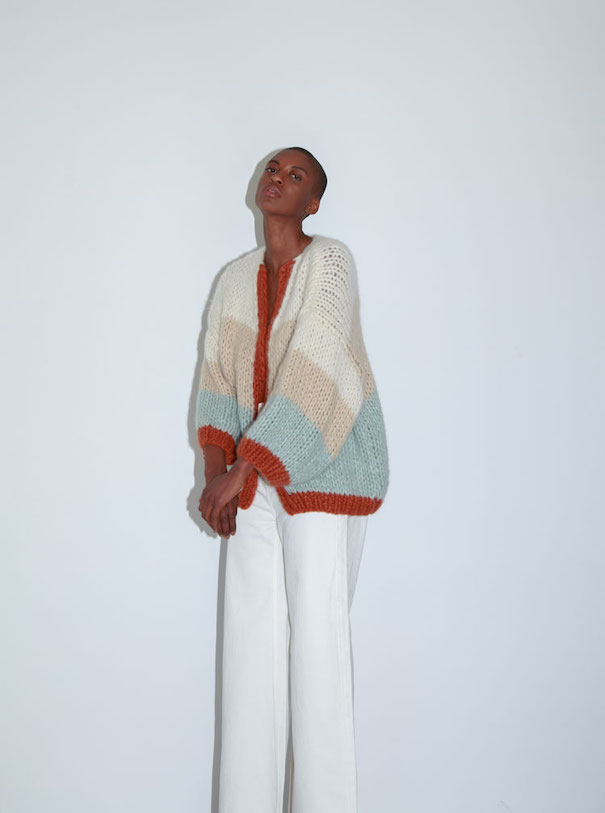 knit cardigan woman girl maiami pants white