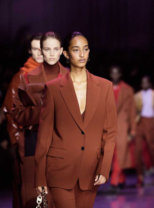 Milan Women Fashion Week SS 20 Hugo Boss orange suit