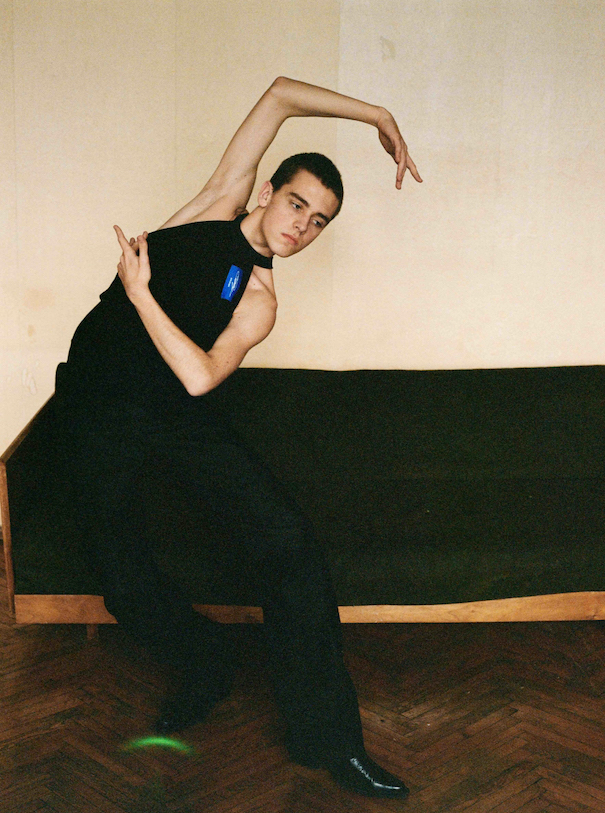 Anton Belinskiy Ukraine Model Editorial Sleeveless top black black jeans couch