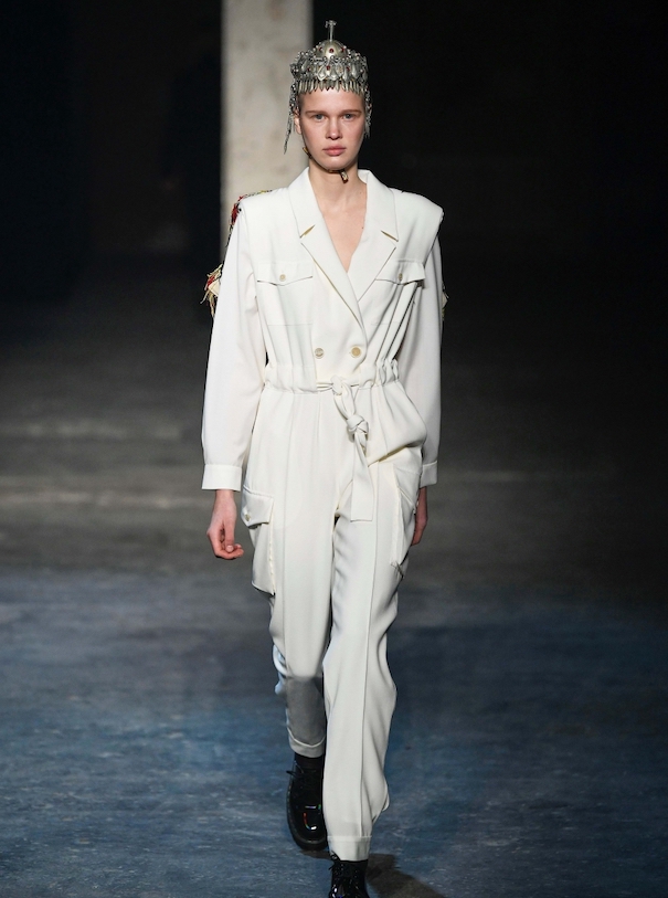 Nobieh Talaei Runway White Jumpsuit Belt Model Black