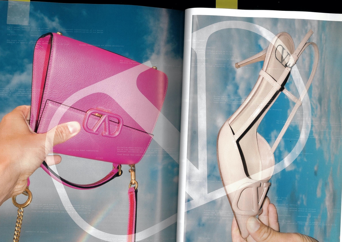 valentino v signature pink bag beige high heel sky blue