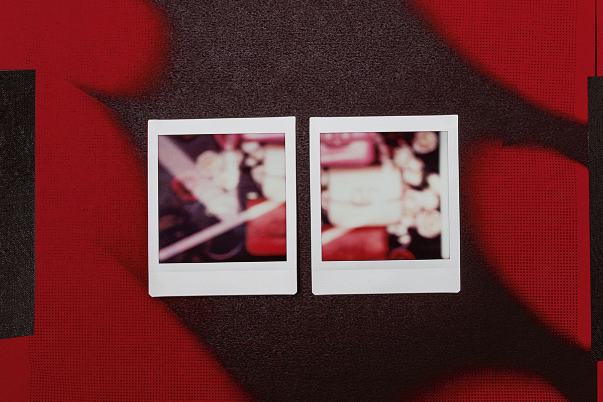 valentino v signature polaroids black red white
