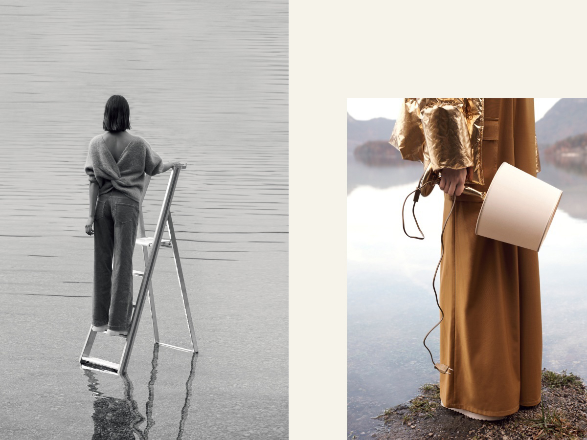 Frau im Wasser mit Leiter