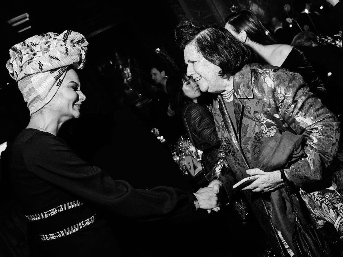 Designer Stella Jean and Suzy Menkes yoox vogue photo black white