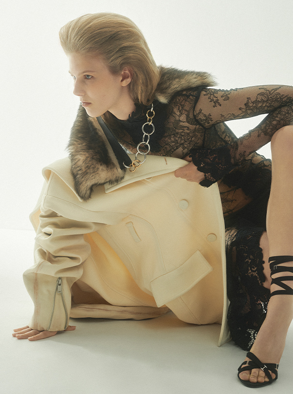 Jacket and collar JIL SANDER; Dress BLUMARINE; Shoes DSQUARED2