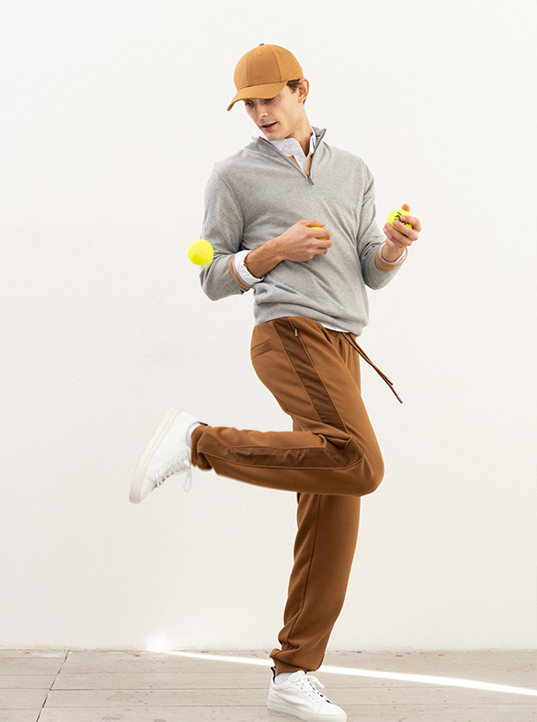 Vincent Schneider/Viva Models is wearing travel jacket and T-shirt BRIONI