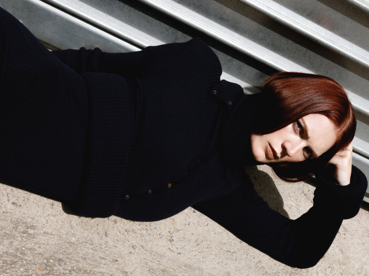 Ella Loudon wearing overall by Veronique Leroy
