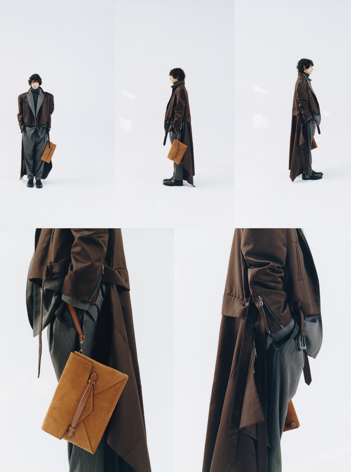 Coat INSTITUTION BY GALIB GASSANOFF; Jacket and pants BRUNELLO CUCINELLI; Shirt GAL NELL DAHAN; Shoes LUDWIG REITER; Bag MONTBLANC