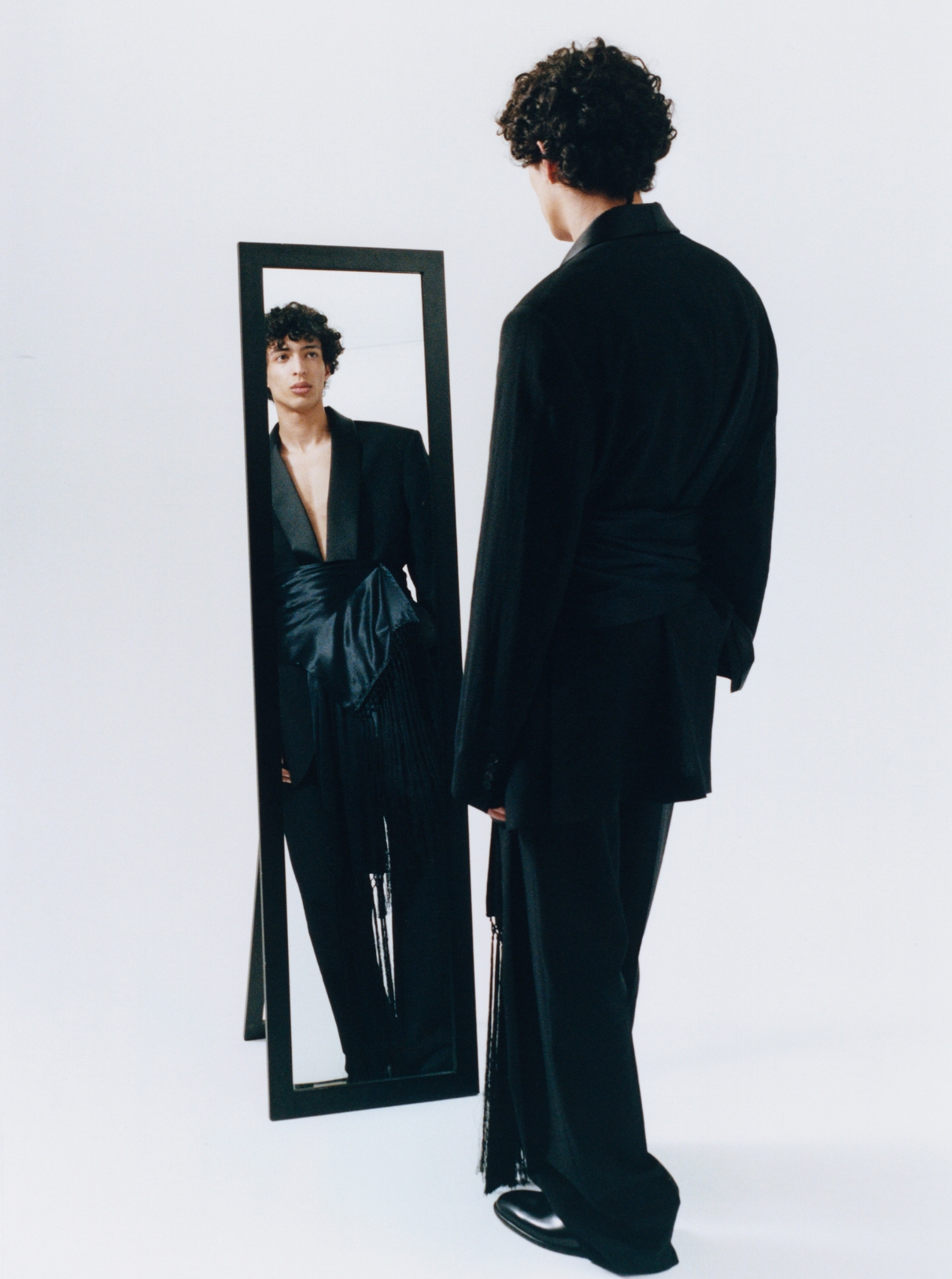 Male model in a studio in Paris behind the scenes